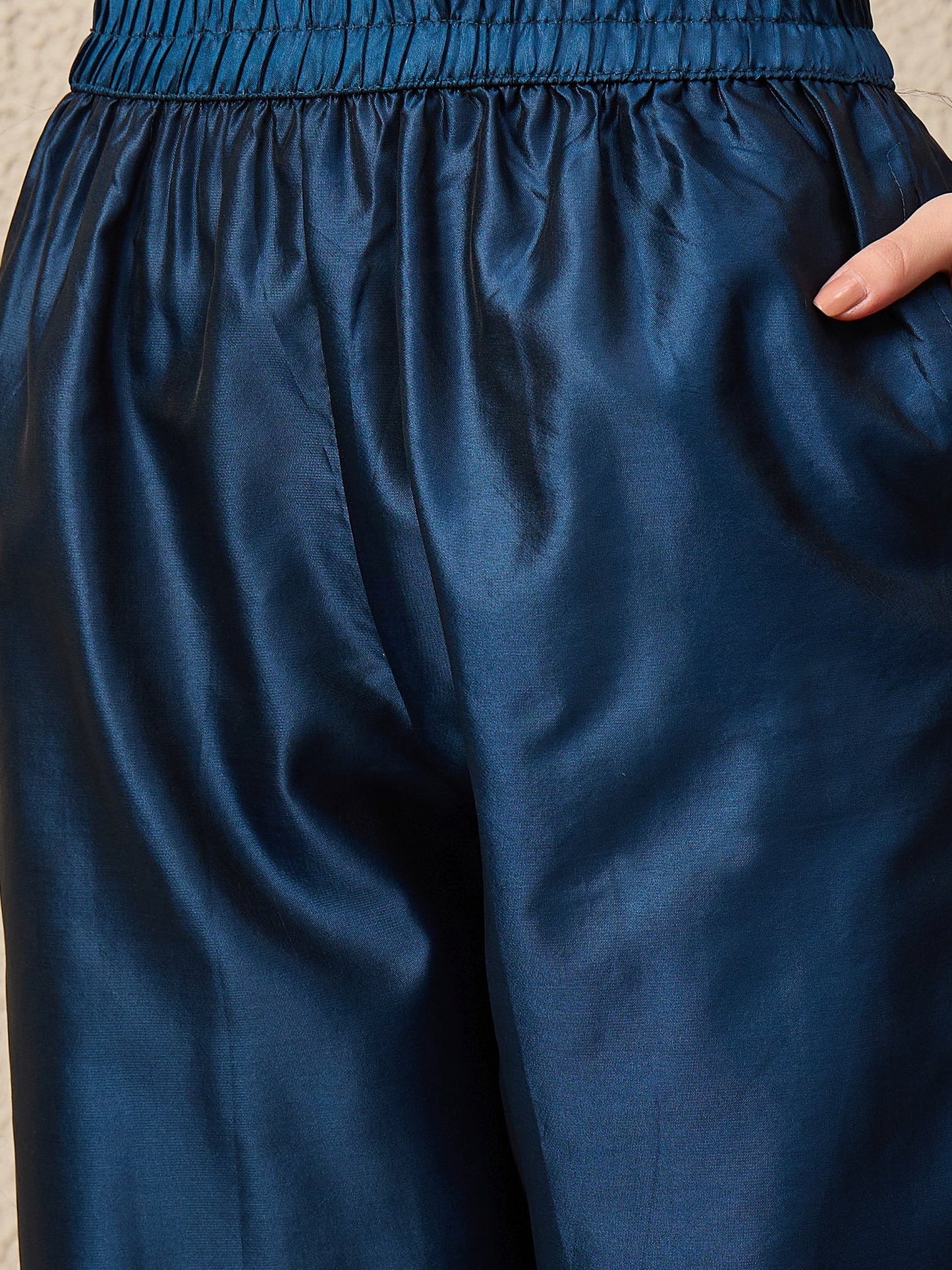 Gulzaar N-blue Women Cotton Silk Blend Straight Suit Set with Handwork - FitVibe Fashion