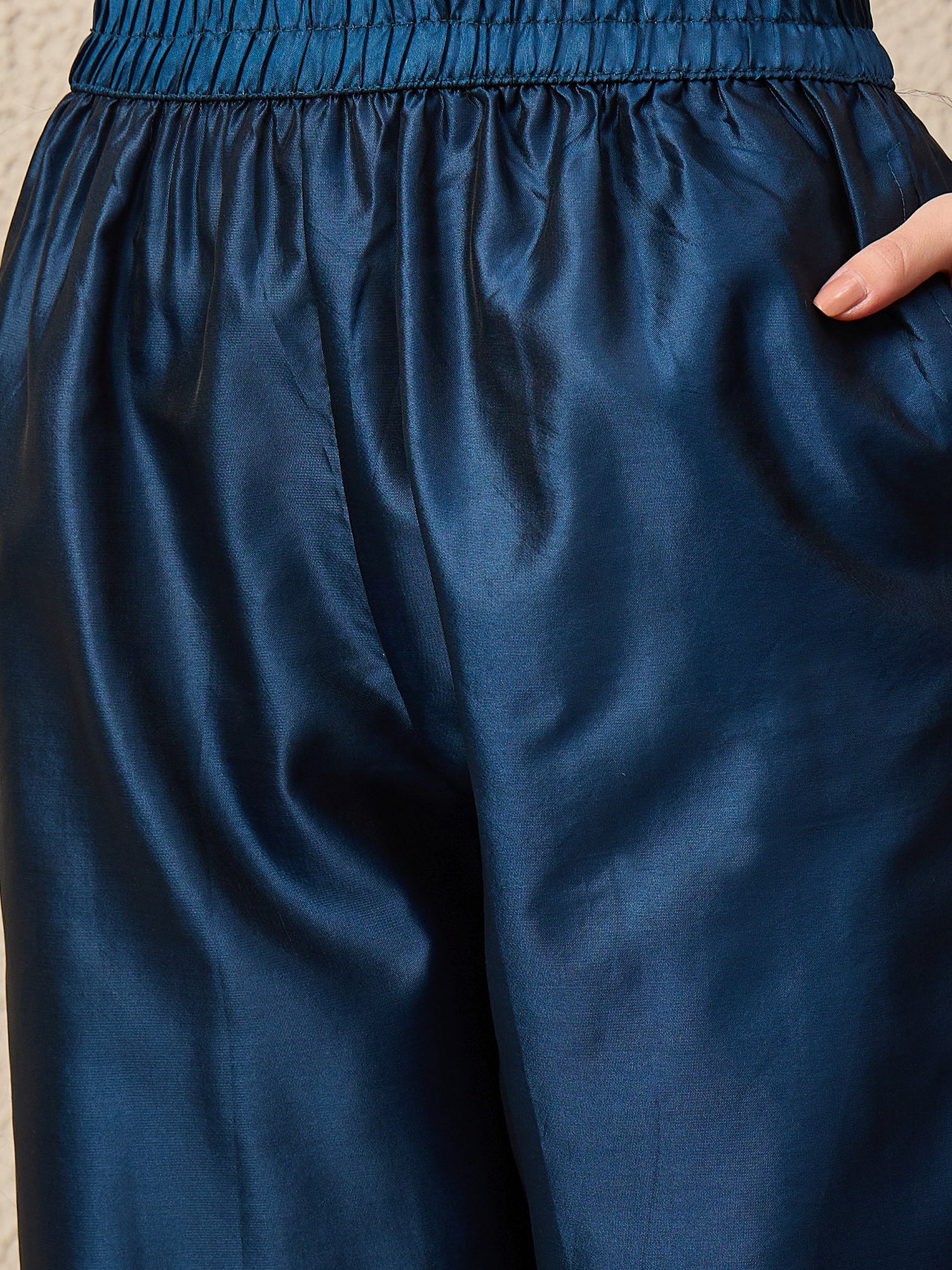 Gulzaar N-blue Women Cotton Silk Blend Straight Suit Set with Handwork - FitVibe Fashion