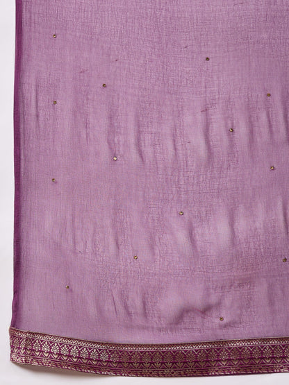 Heera Purple Women Cotton Silk Blend Straight Suit Set with Handwork - FitVibe Fashion