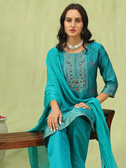 Kavya Women Cotton Silk Blend Kurta and Pant Sets with Handwork and Dupatta - FitVibe Fashion
