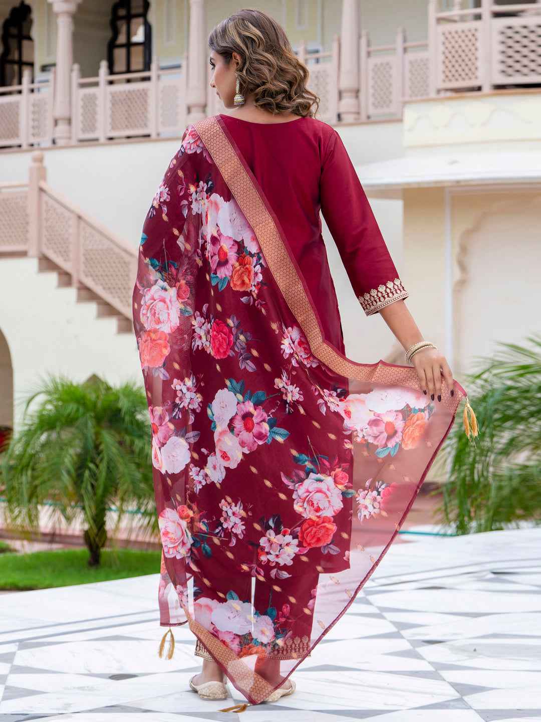 Anshika Women’s Viscose Roman Silk Embroidery Straight Kurta Pant with Dupatta Set