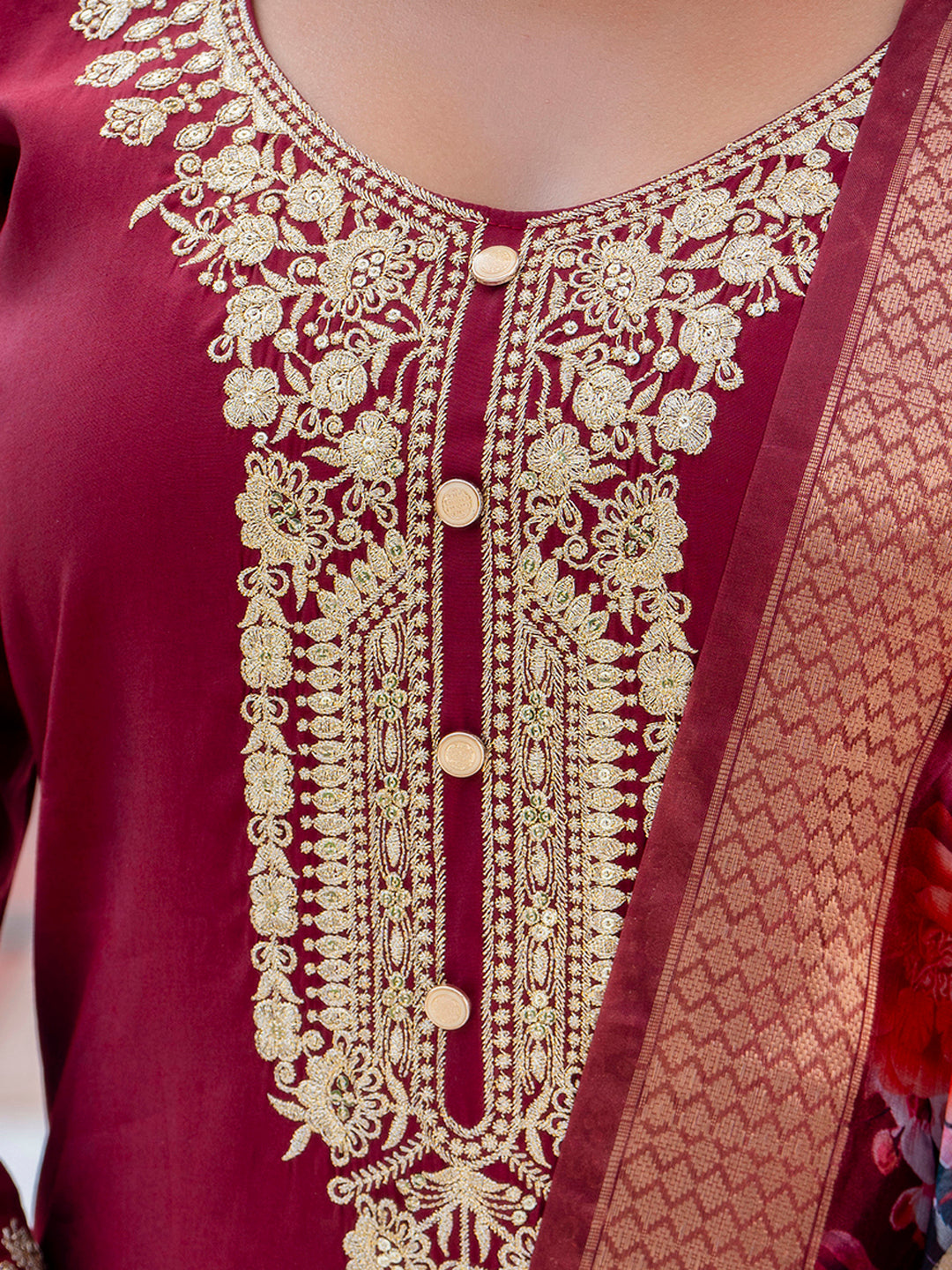 Anshika Women’s Viscose Roman Silk Embroidery Straight Kurta Pant with Dupatta Set - FitVibe Fashion