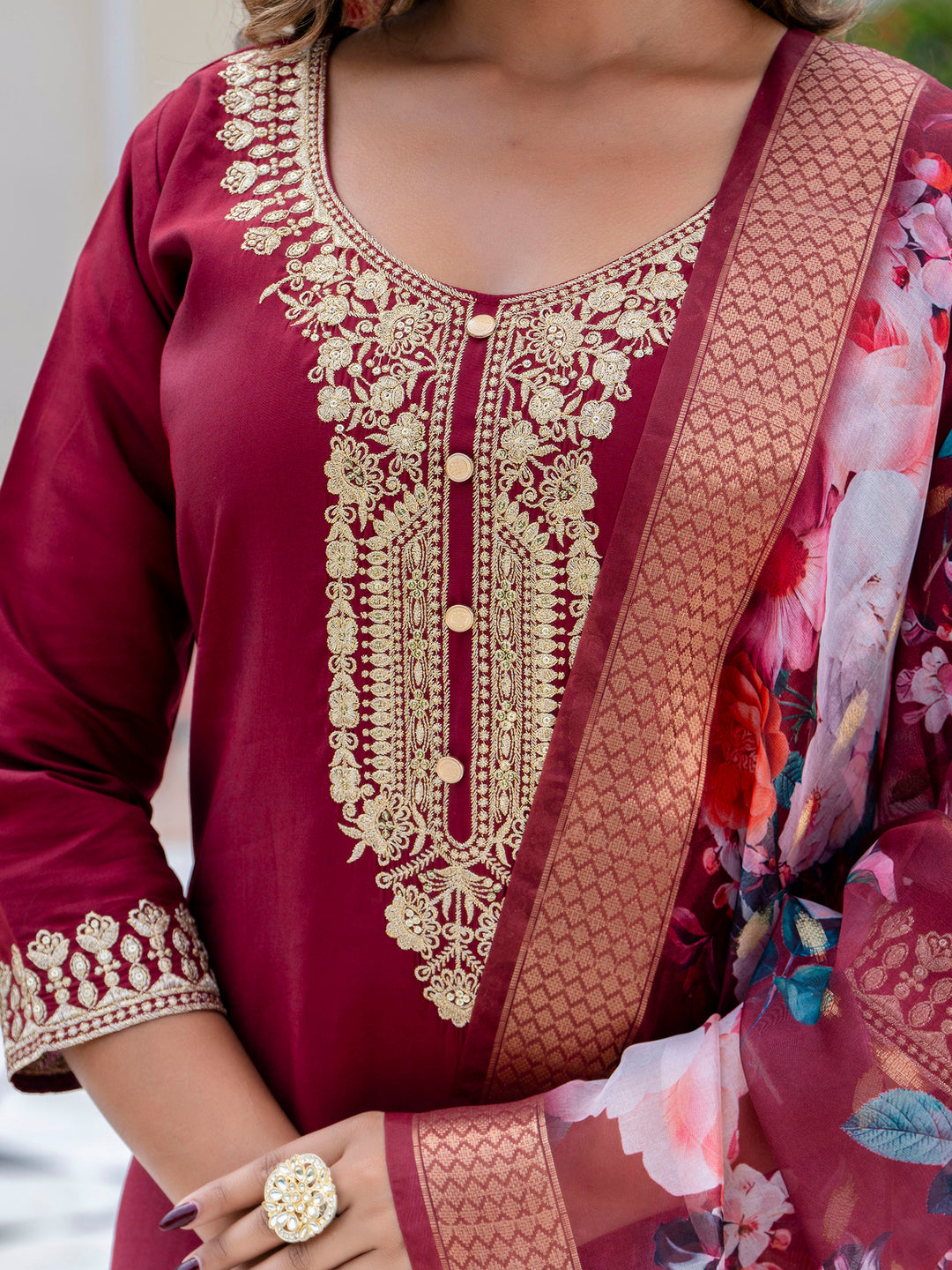 Anshika Women’s Viscose Roman Silk Embroidery Straight Kurta Pant with Dupatta Set - FitVibe Fashion