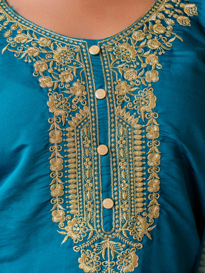 Anupama Women’s Viscose Roman Silk Embroidery Straight Kurta Pant with Dupatta Set - FitVibe Fashion