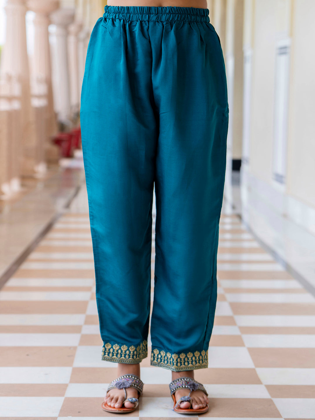 Anupama Women’s Viscose Roman Silk Embroidery Straight Kurta Pant with Dupatta Set - FitVibe Fashion