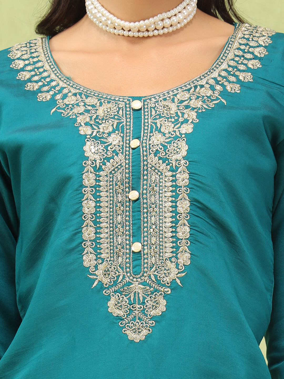 Gauri Women’s Viscose Roman Silk Embroidery Straight Kurta Pant with Dupatta Set - FitVibe Fashion