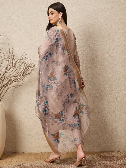 Jhalak Beige Women Silk Blend Kurta and Trousers Pant Set - FitVibe Fashion