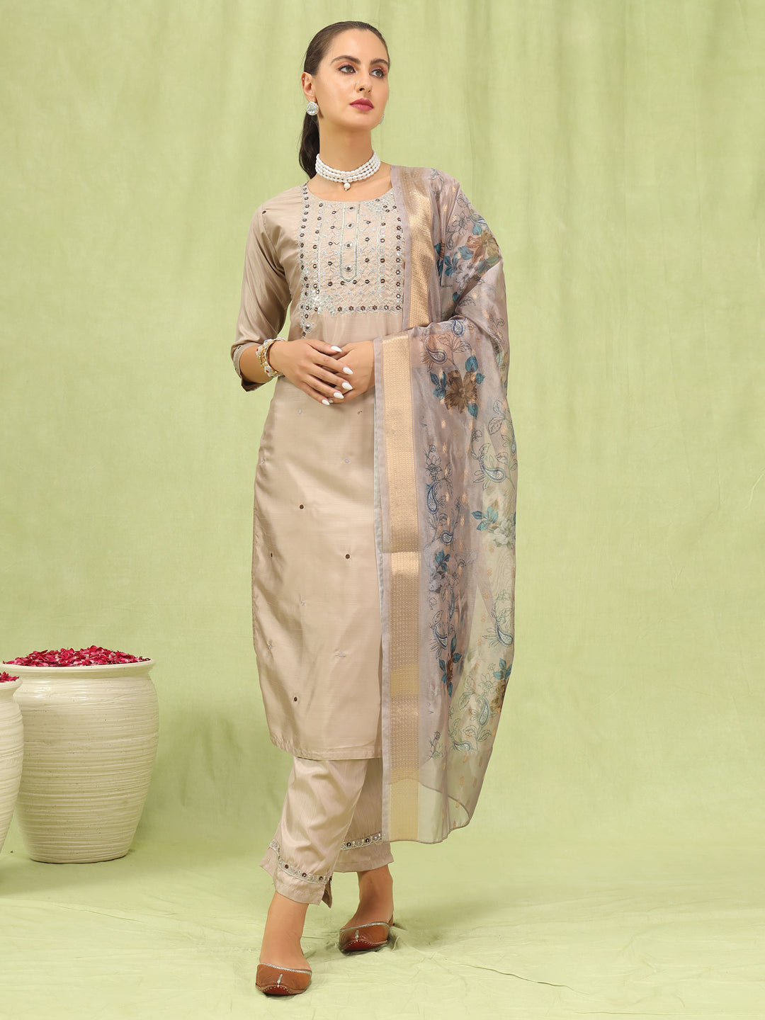 Bhagirathi Women Kurta and Trousers Pant Set Silk Blend - FitVibe Fashion