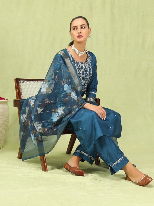 Bhairavi Women Kurta and Trousers Pant Set Silk Blend - FitVibe Fashion