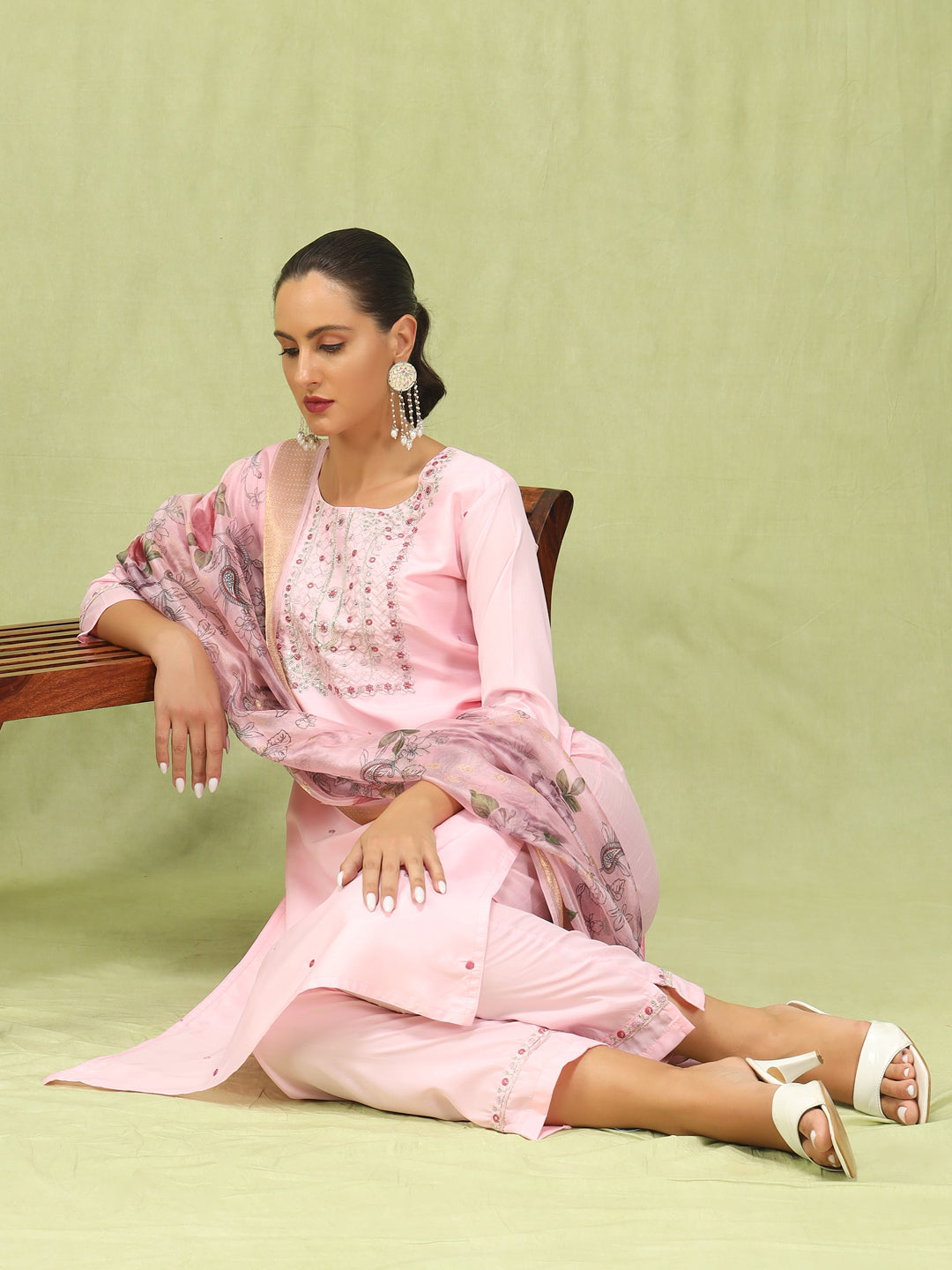 Bhanita  Women Kurta and Trousers Pant Set Silk Blend - FitVibe Fashion