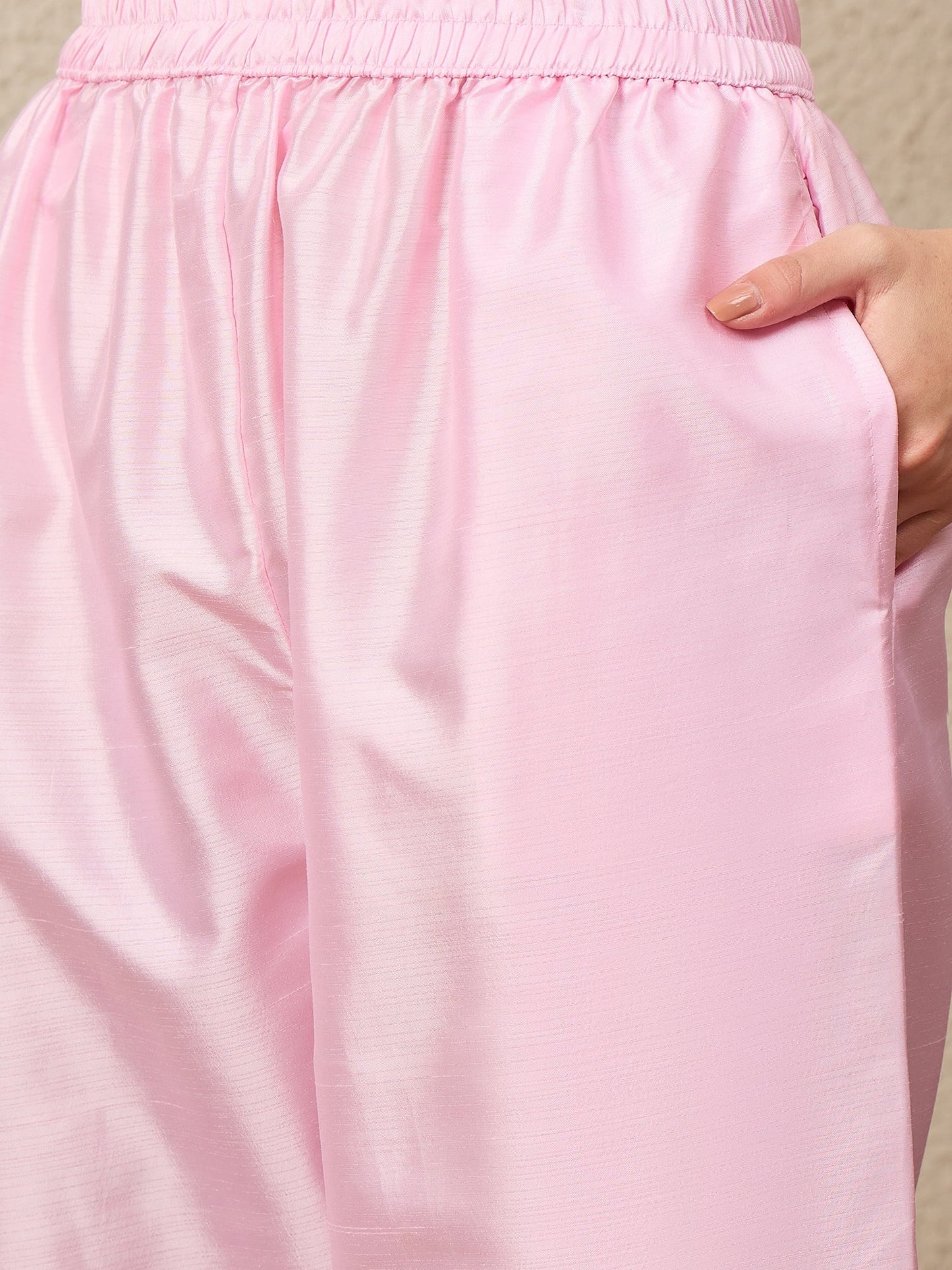 KesarSaga Pink Women Silk Blend Kurta and Trousers Pant Set - FitVibe Fashion