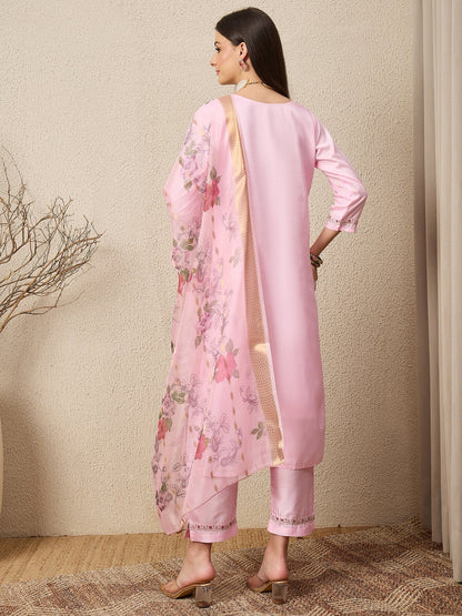 KesarSaga Pink Women Silk Blend Kurta and Trousers Pant Set - FitVibe Fashion