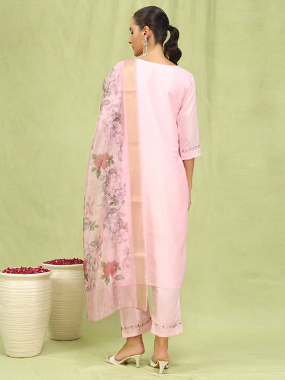 Bhanita  Women Kurta and Trousers Pant Set Silk Blend - FitVibe Fashion