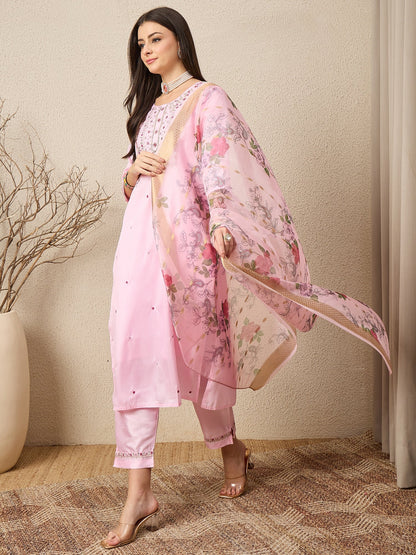 KesarSaga Pink Women Silk Blend Kurta and Trousers Pant Set - FitVibe Fashion