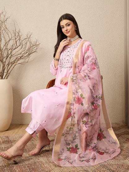 KesarSaga Pink Women Silk Blend Kurta and Trousers Pant Set - FitVibe Fashion