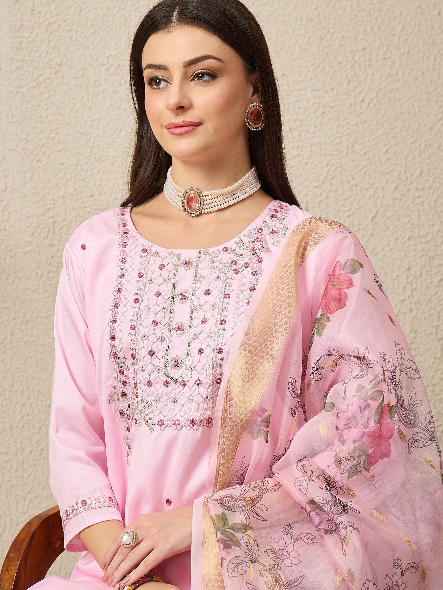 KesarSaga Pink Women Silk Blend Kurta and Trousers Pant Set - FitVibe Fashion