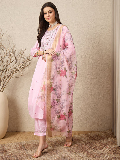 KesarSaga Pink Women Silk Blend Kurta and Trousers Pant Set - FitVibe Fashion