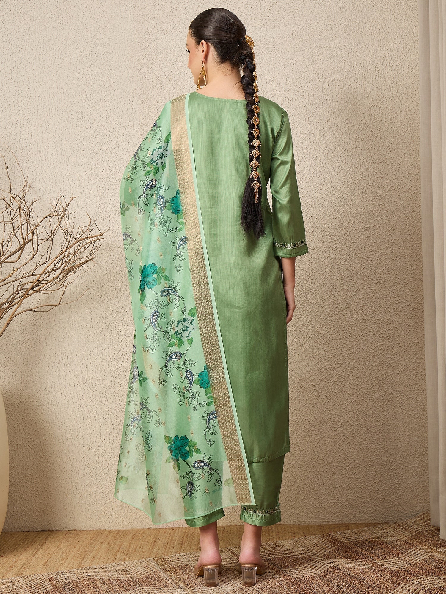 Lavanya Pista Women Silk Blend Kurta and Trousers Pant Set - FitVibe Fashion