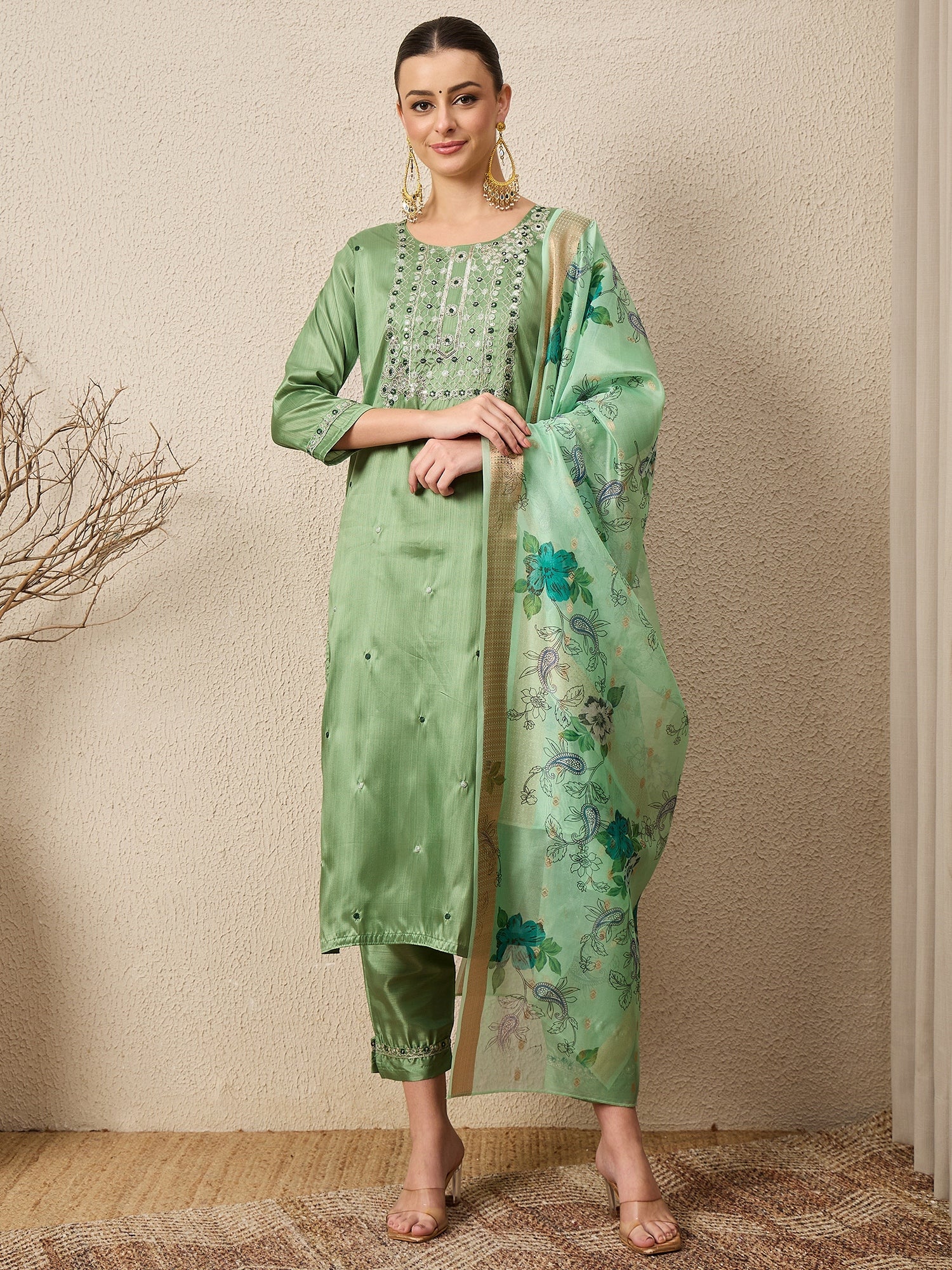 Lavanya Pista Women Silk Blend Kurta and Trousers Pant Set - FitVibe Fashion