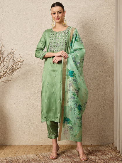 Lavanya Pista Women Silk Blend Kurta and Trousers Pant Set - FitVibe Fashion