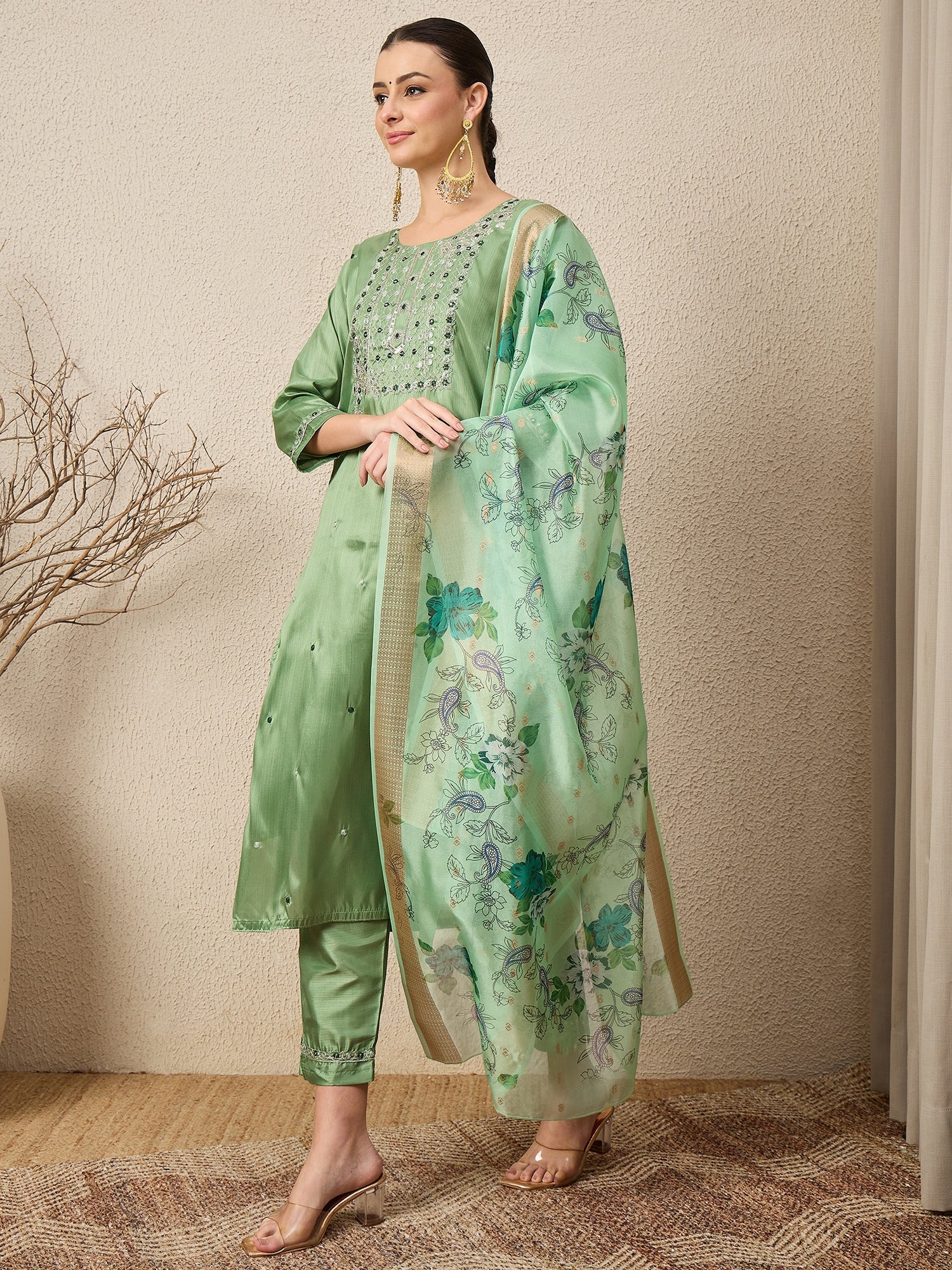 Lavanya Pista Women Silk Blend Kurta and Trousers Pant Set - FitVibe Fashion