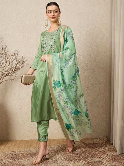Lavanya Pista Women Silk Blend Kurta and Trousers Pant Set - FitVibe Fashion