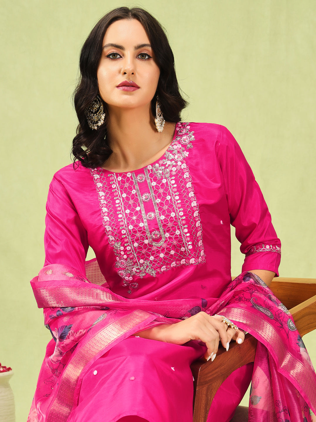 Chhaya Women Kurta and Trousers Pant Set Silk Blend - FitVibe Fashion