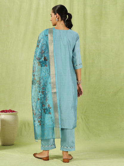 Chitraa  Women Kurta and Trousers Pant Set Silk Blend - FitVibe Fashion