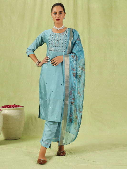 Chitraa  Women Kurta and Trousers Pant Set Silk Blend - FitVibe Fashion