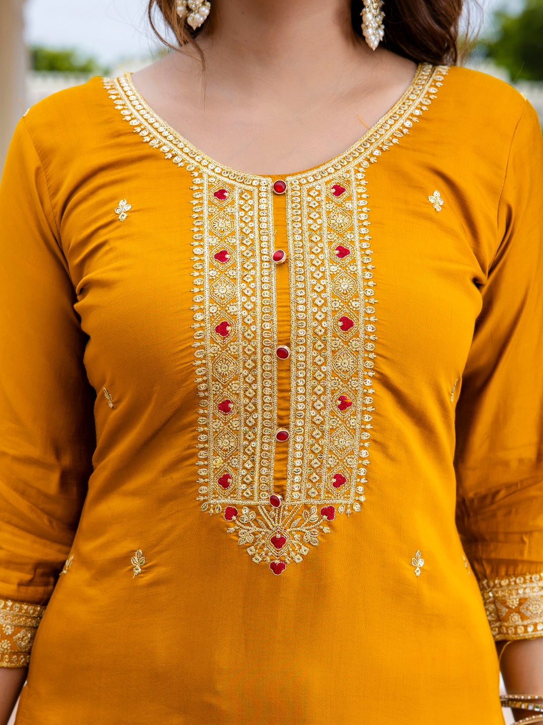 Women’s Viscose Roman Silk Embroidery Straight Kurta Pant with Dupatta Set - FitVibe Fashion