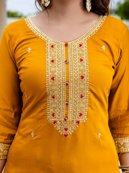 Women’s Viscose Roman Silk Embroidery Straight Kurta Pant with Dupatta Set - FitVibe Fashion