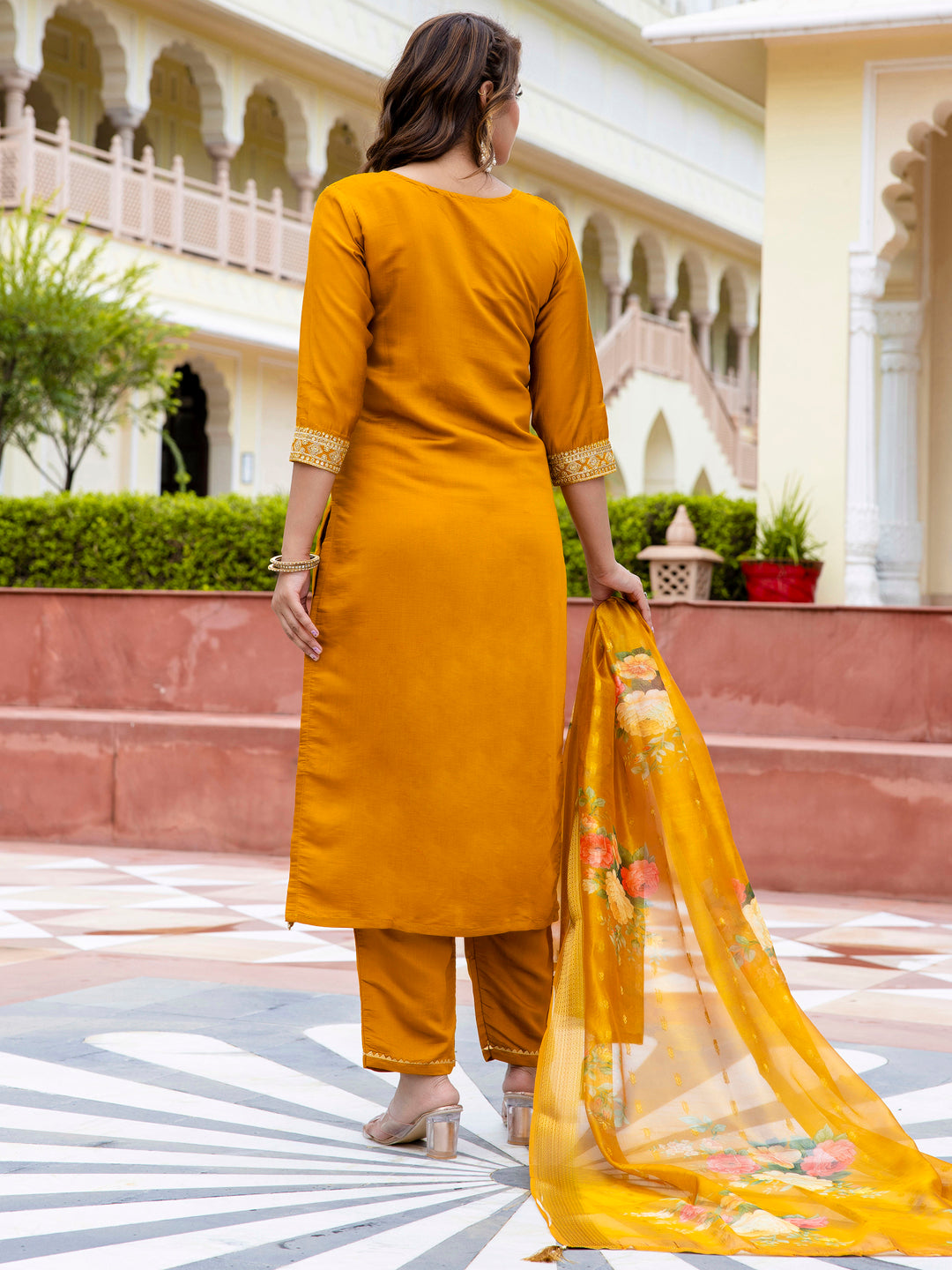 Women’s Viscose Roman Silk Embroidery Straight Kurta Pant with Dupatta Set - FitVibe Fashion