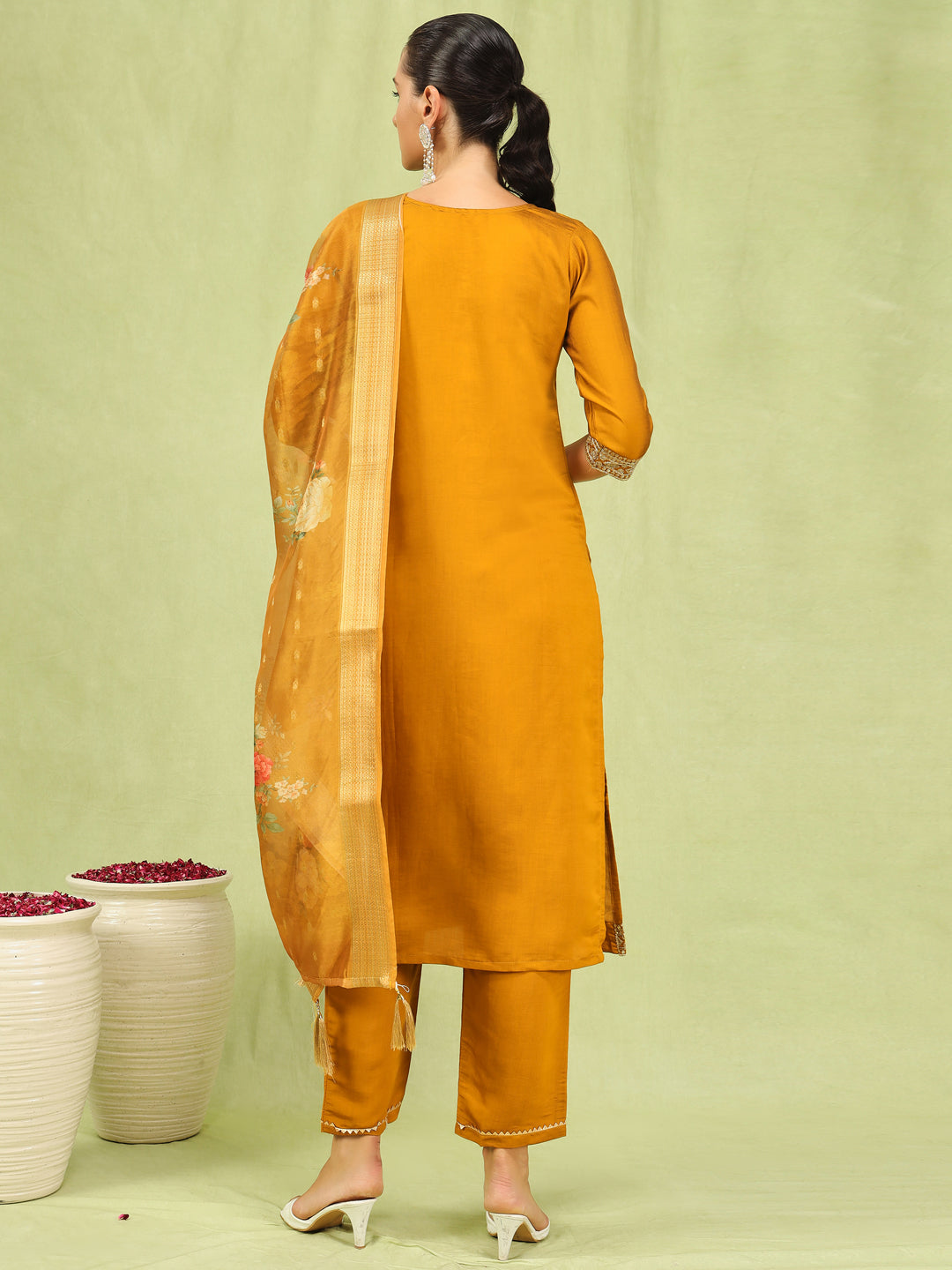 Women’s Viscose Roman Silk Embroidery Straight Kurta Pant with Dupatta Set - FitVibe Fashion