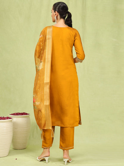 Women’s Viscose Roman Silk Embroidery Straight Kurta Pant with Dupatta Set - FitVibe Fashion