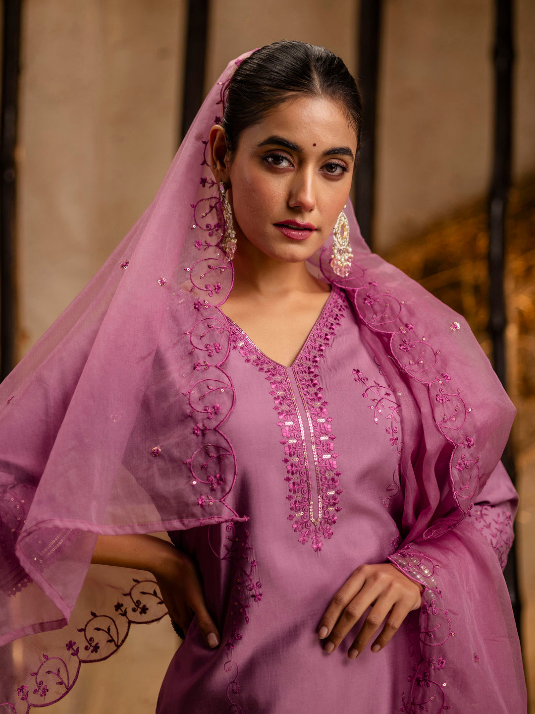 Silk Blend Women Embroidered Kurta And Pant Set With Dupatta Kurta Set For Women - FitVibe Fashion