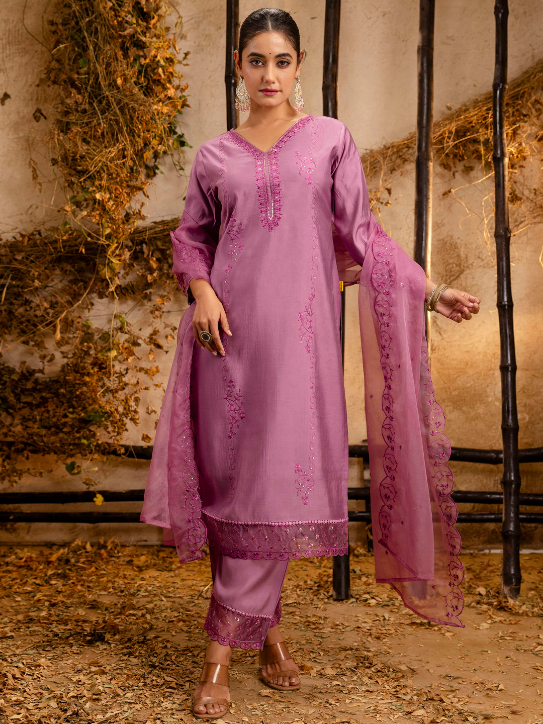 Silk Blend Women Embroidered Kurta And Pant Set With Dupatta Kurta Set For Women - FitVibe Fashion