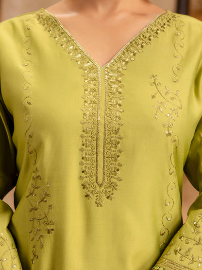 Silk Blend Women Embroidered Kurta And Pant Set With Dupatta Kurta Set For Women - FitVibe Fashion