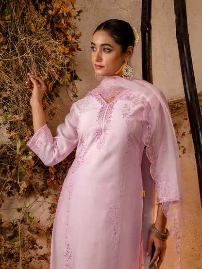 Silk Blend Women Embroidered Kurta And Pant Set With Dupatta Kurta Set For Women - FitVibe Fashion