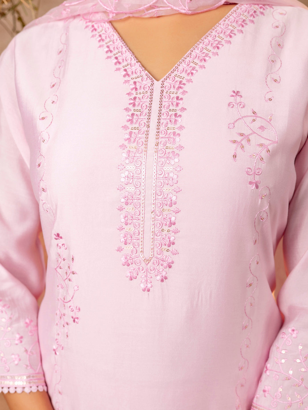 Silk Blend Women Embroidered Kurta And Pant Set With Dupatta Kurta Set For Women - FitVibe Fashion