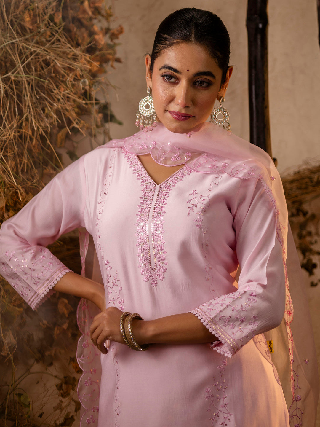 Silk Blend Women Embroidered Kurta And Pant Set With Dupatta Kurta Set For Women - FitVibe Fashion