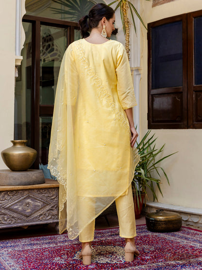 Silk Blend Women Embroidered Kurta And Pant Set With Dupatta - FitVibe Fashion