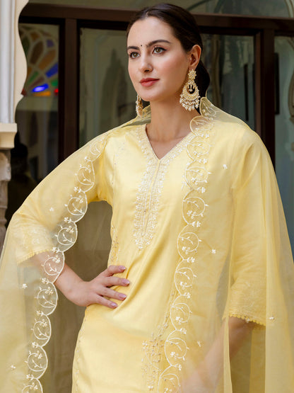 Silk Blend Women Embroidered Kurta And Pant Set With Dupatta - FitVibe Fashion