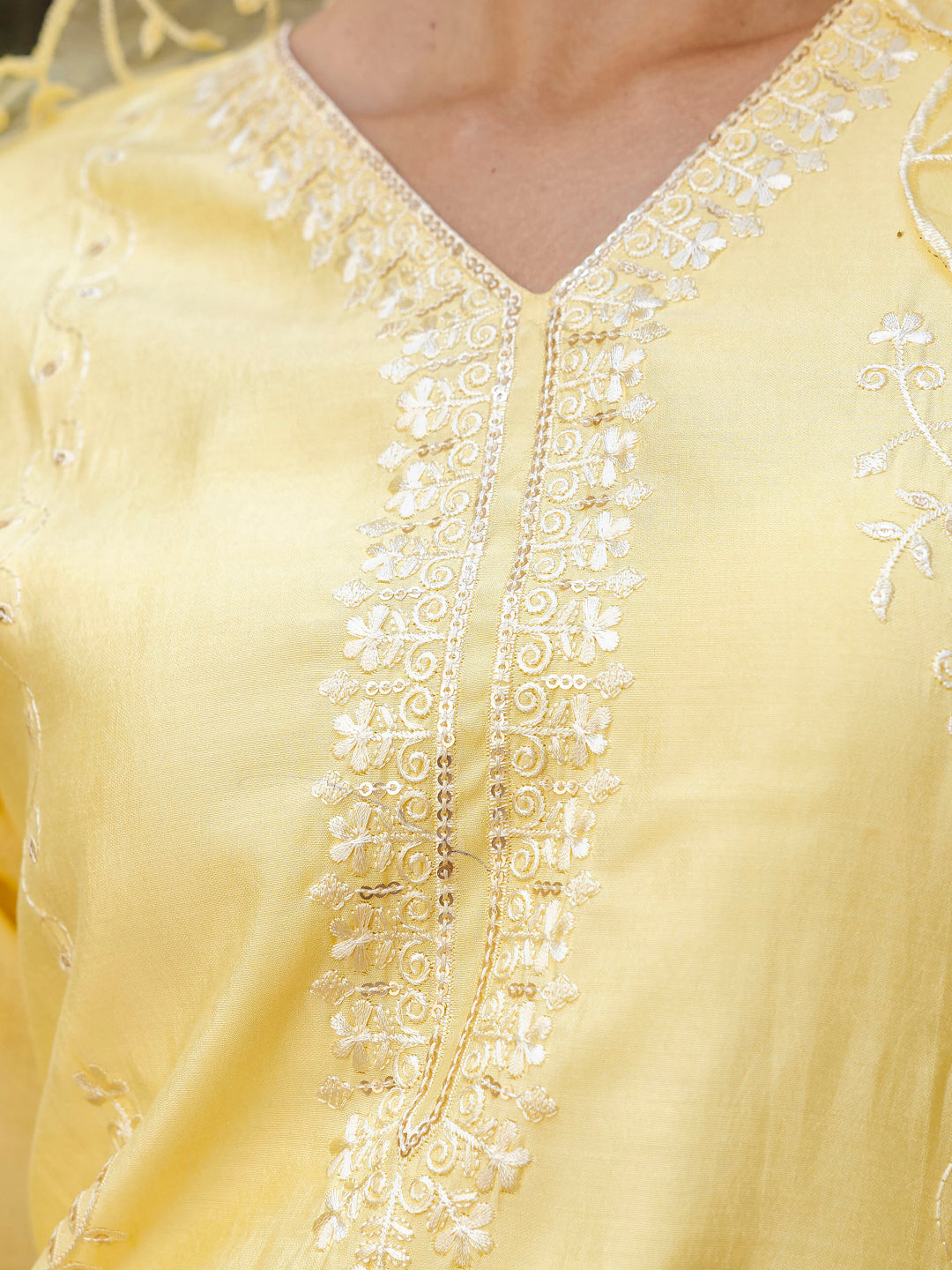 Silk Blend Women Embroidered Kurta And Pant Set With Dupatta - FitVibe Fashion