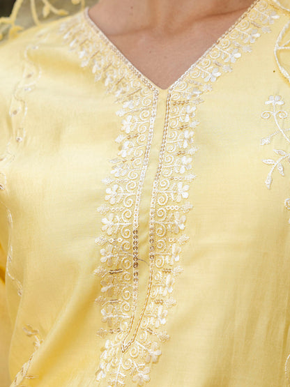 Silk Blend Women Embroidered Kurta And Pant Set With Dupatta - FitVibe Fashion