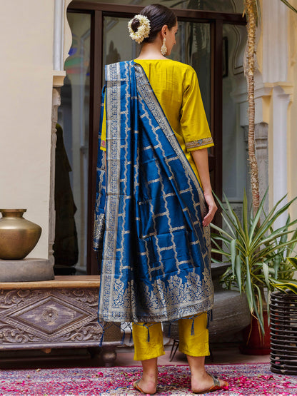 Viscose Rayon Embroidered Straight Kurta with Pant & Dupatta Set - FitVibe Fashion