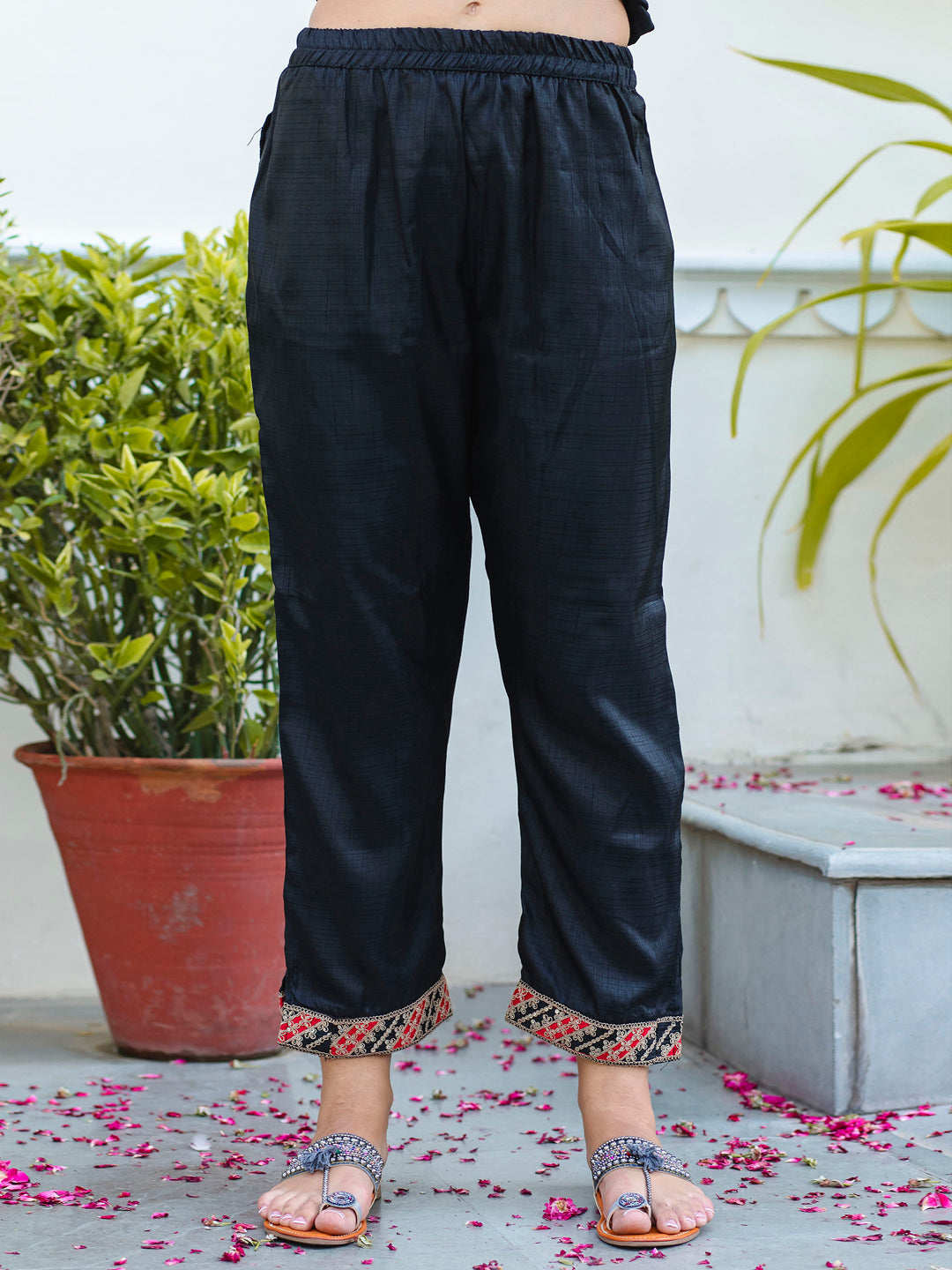 Embroidered Silk Blend Calf Length Straight Kurta Trouser with Dupatta Set - FitVibe Fashion