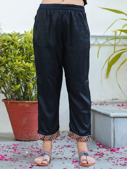 Embroidered Silk Blend Calf Length Straight Kurta Trouser with Dupatta Set - FitVibe Fashion