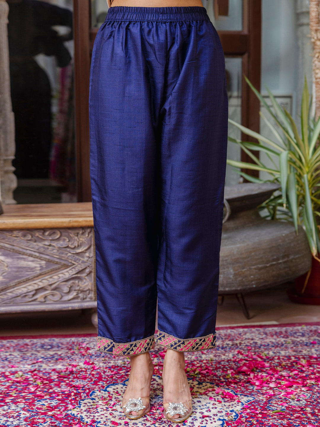 Embroidered Silk Blend Calf Length Straight Kurta Trouser with Dupatta Set - FitVibe Fashion