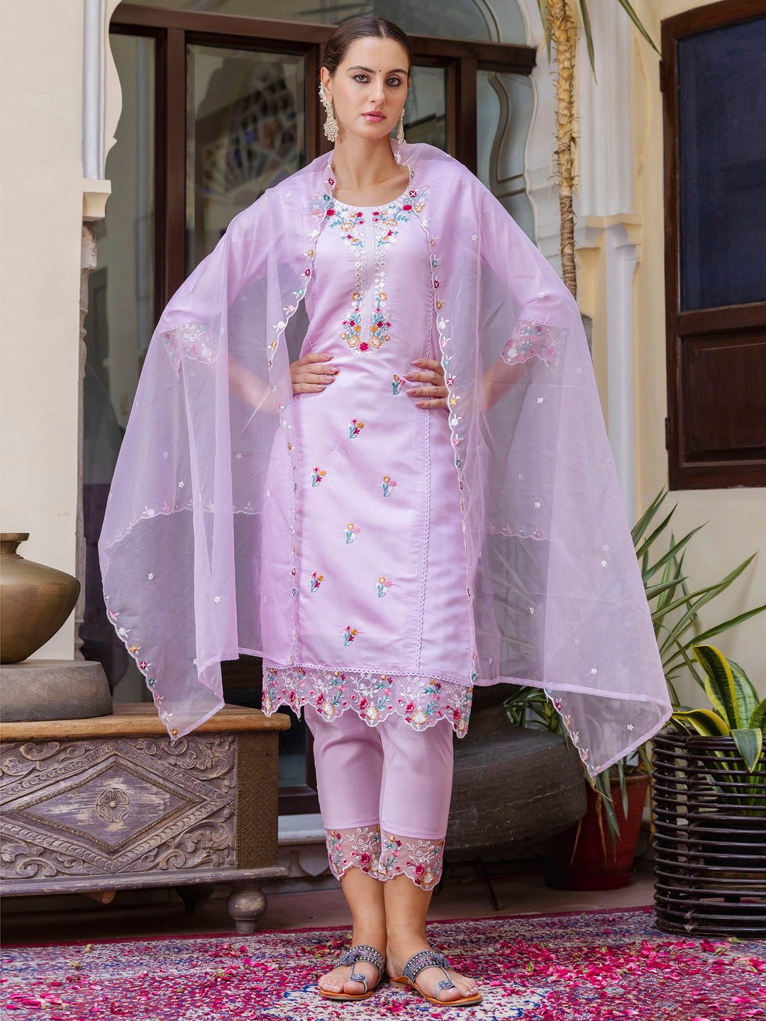 Women Kurta and Pant Sets Viscose Roman Silk Fabric - FitVibe Fashion