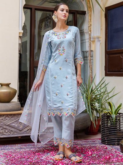 Women Kurta and Pant Sets Viscose Roman Silk Fabric - FitVibe Fashion